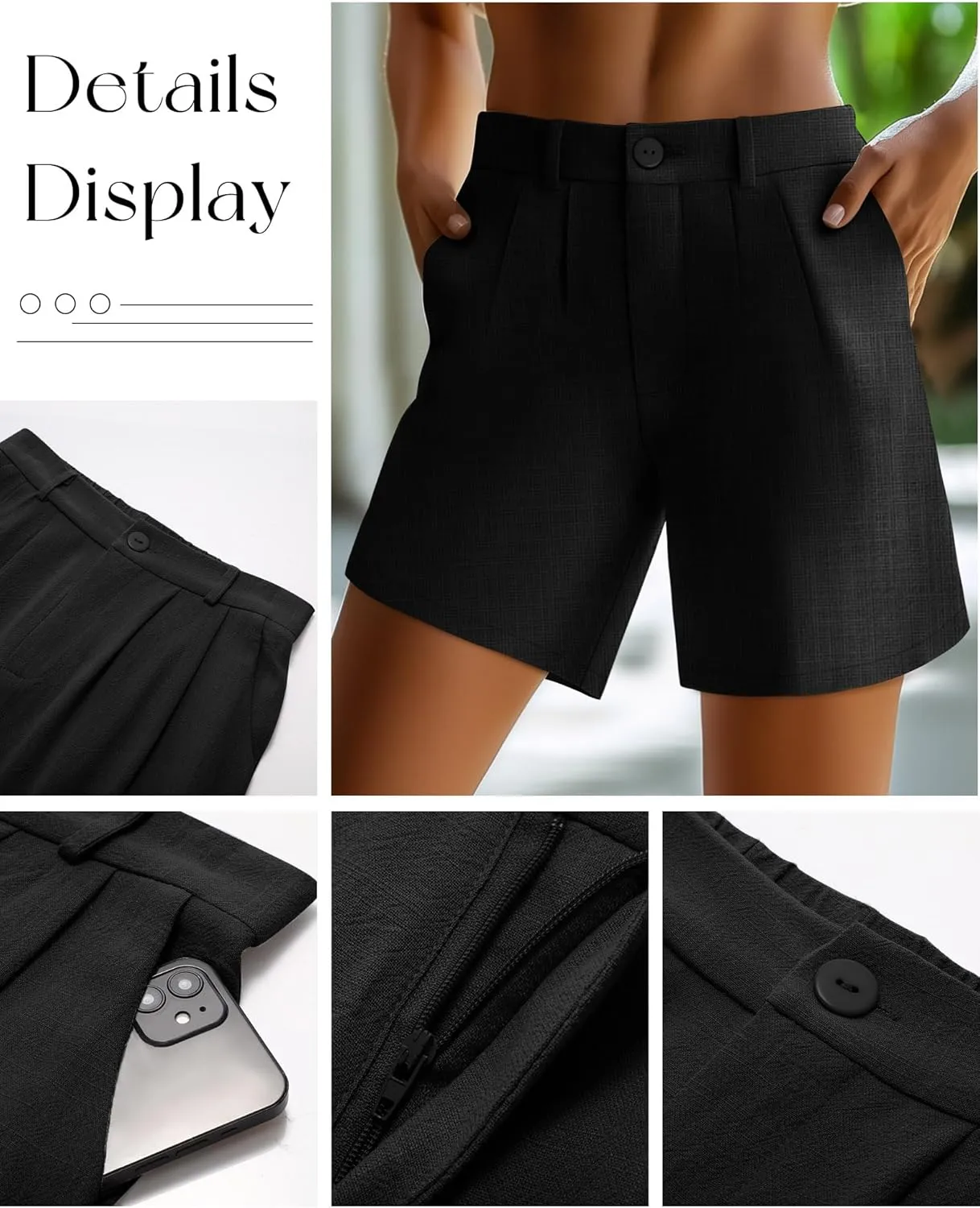 2 Pack Linen Bermuda Shorts for Women Dressy High Waisted Casual Elastic Pleated Wide Leg Summer Shorts with Pockets