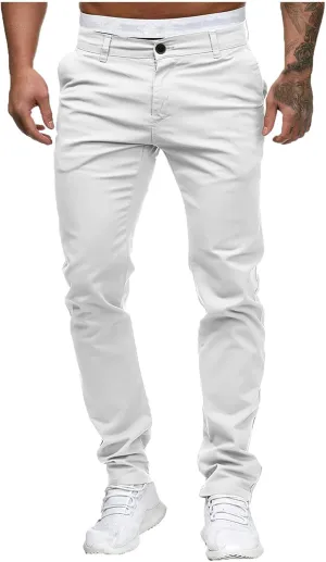 2021 Mens Chino Fit Flat Front Dress Pants Casual Cotton Jeans Slim Fit Skinny Stretchy Slacks Tapered Trousers