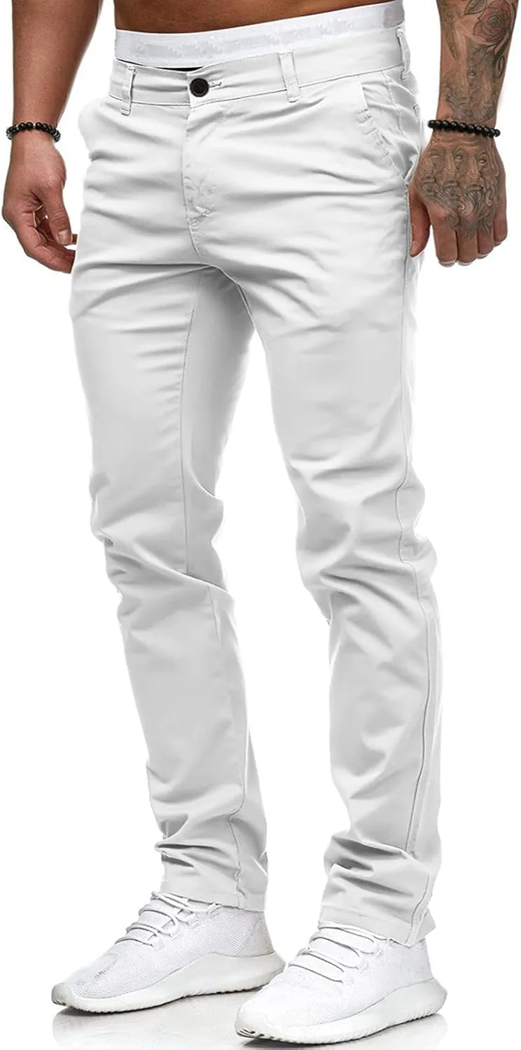2021 Mens Chino Fit Flat Front Dress Pants Casual Cotton Jeans Slim Fit Skinny Stretchy Slacks Tapered Trousers