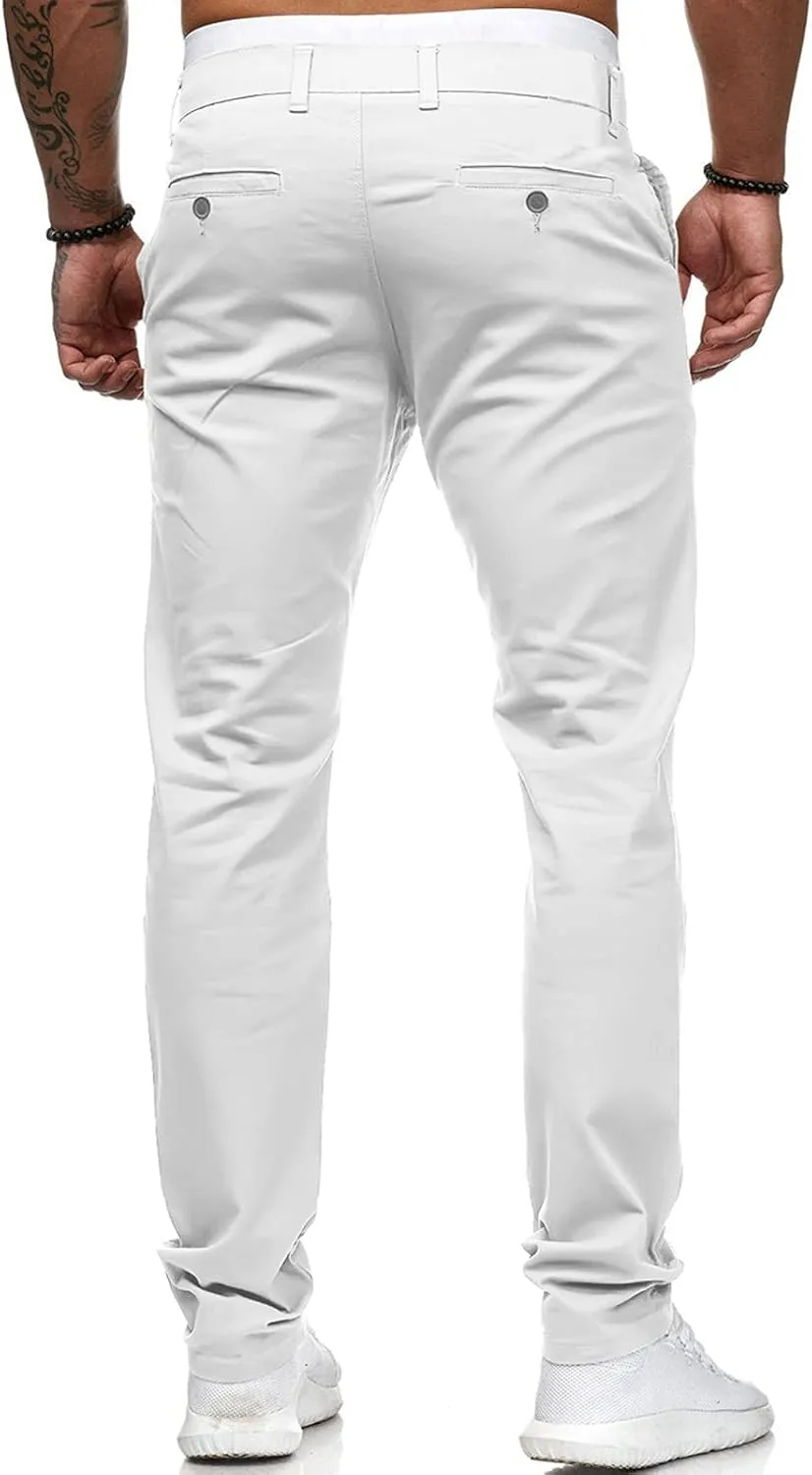 2021 Mens Chino Fit Flat Front Dress Pants Casual Cotton Jeans Slim Fit Skinny Stretchy Slacks Tapered Trousers