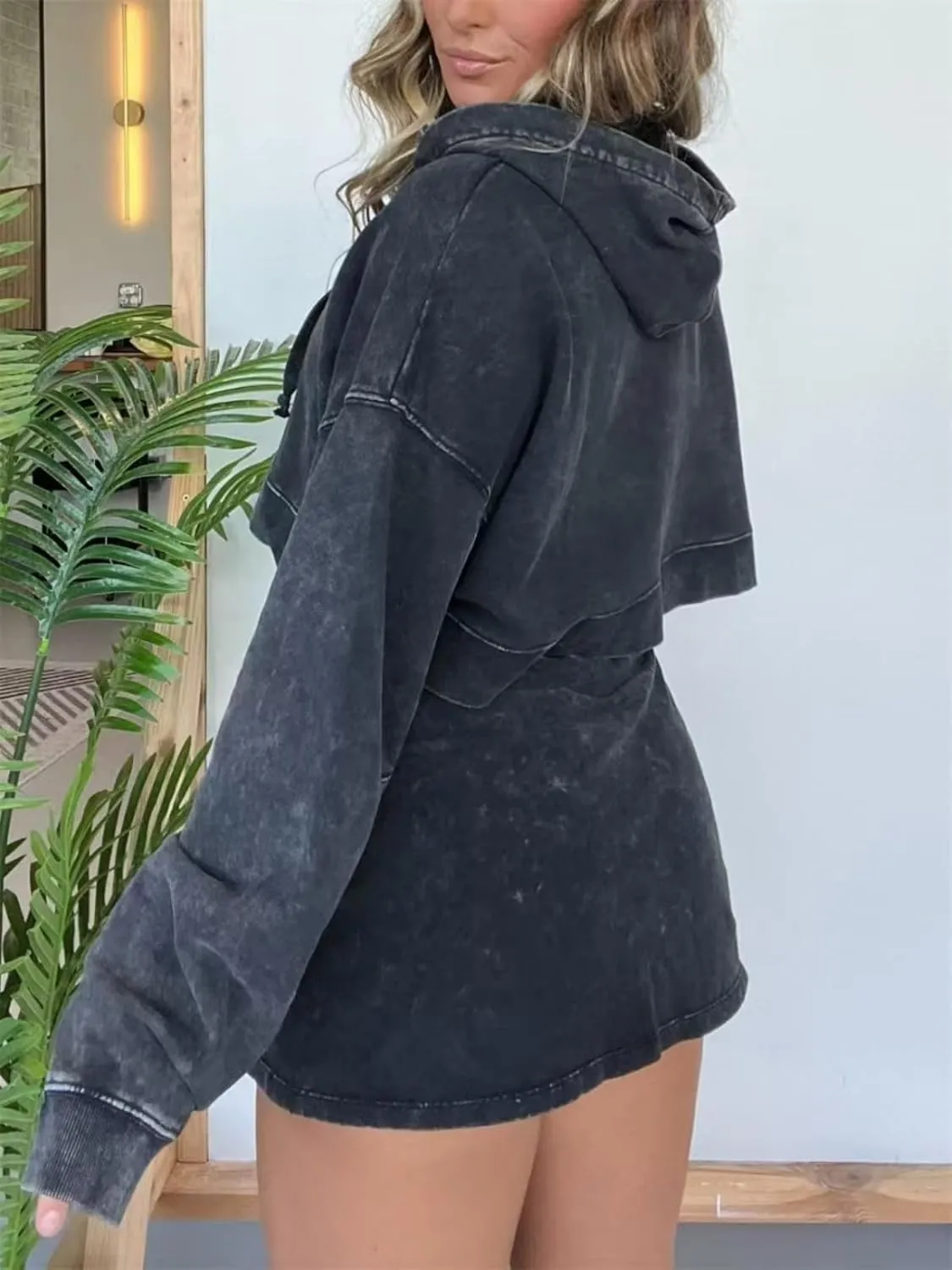 2024 New Lounge Washed Hoodie Skirt Set, Pink Laura Lounge Long Sleeve Skort Set, Womens Lounge Sets 2 Piece Outfits