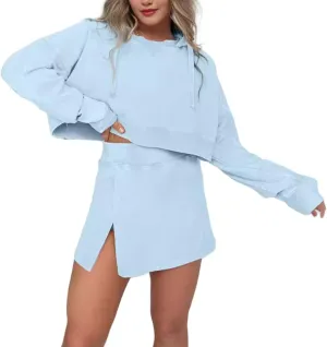 2024 New Lounge Washed Hoodie Skirt Set, Pink Laura Lounge Long Sleeve Skort Set, Womens Lounge Sets 2 Piece Outfits