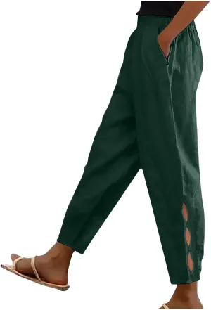 2025 Casual Cotton Linen Pants Women Lightweight Summer Relax Fit Elastic Waist Plus Size Solid Lounge Long Trousers