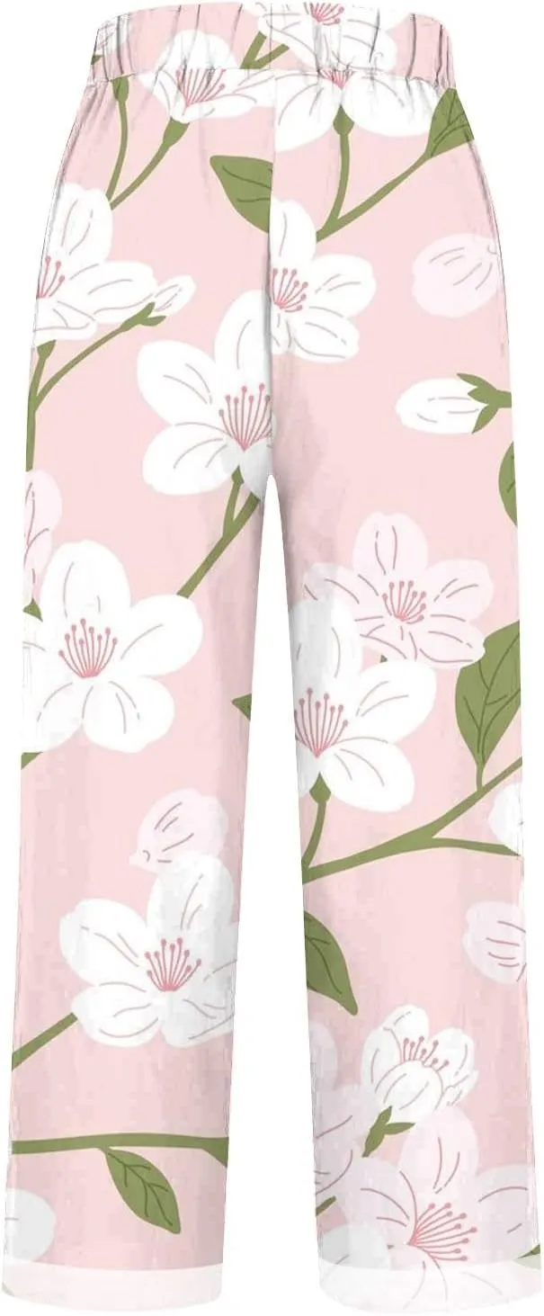 2025 Cotton Linen Pants Women Summer Elastic Waist Crop Pant Plus Size Straight Leg Slack Casual Trouser with Pocket