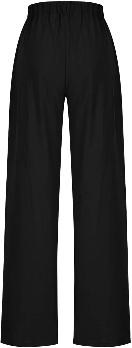 2025 Trendy Womens Wide Leg Palazzo Pants Elastic High Waist Casual Loose Flowy Business Boho Trousers with Pockets
