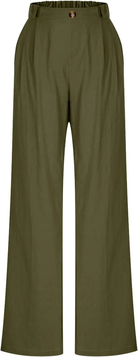 2025 Trendy Womens Wide Leg Palazzo Pants Elastic High Waist Casual Loose Flowy Business Boho Trousers with Pockets