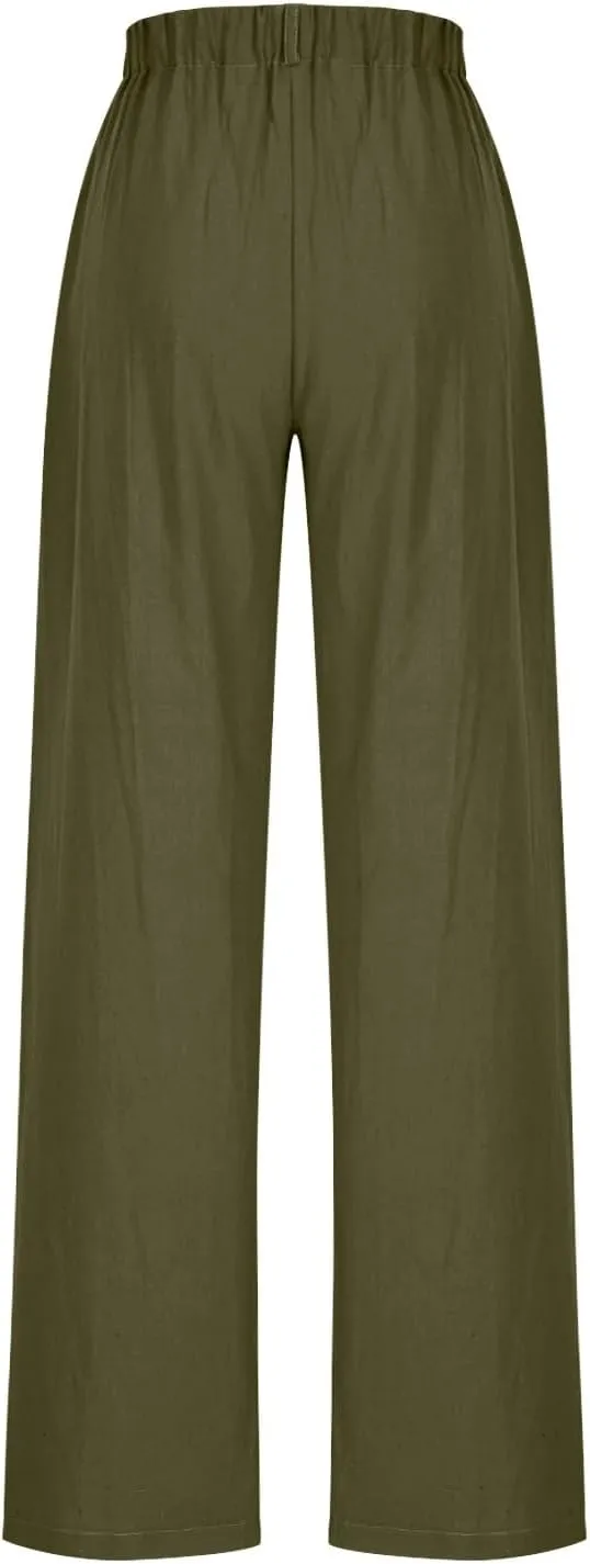 2025 Trendy Womens Wide Leg Palazzo Pants Elastic High Waist Casual Loose Flowy Business Boho Trousers with Pockets