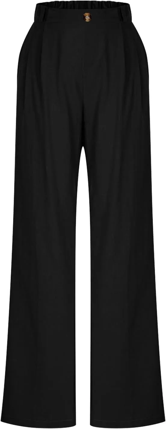 2025 Trendy Womens Wide Leg Palazzo Pants Elastic High Waist Casual Loose Flowy Business Boho Trousers with Pockets