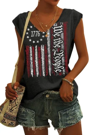 4th of July Shirt for Women 1776 Cap Sleeve Tank Tops American Flag Summer Scoop Neck Tops