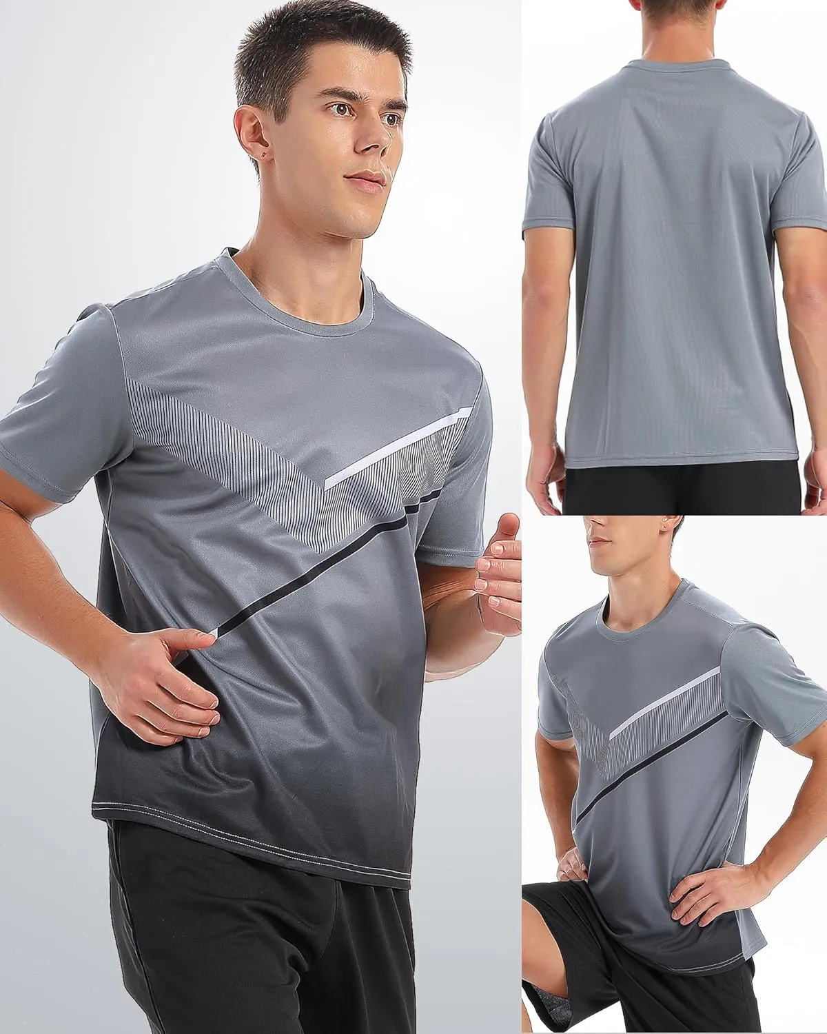 5 Pack Workout Shirts for Men Athletic Running Gym Quick Dry Short Sleeve Crew Neck T Shirts Tee Tops Bulk