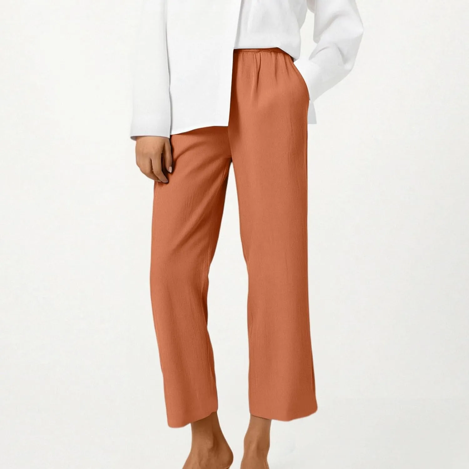 ADHOWBEW Capri Pants for Women Casual Comfy Cotton Summer Trendy Wide Leg Flowy High Waist Lounge Trousers with Pockets