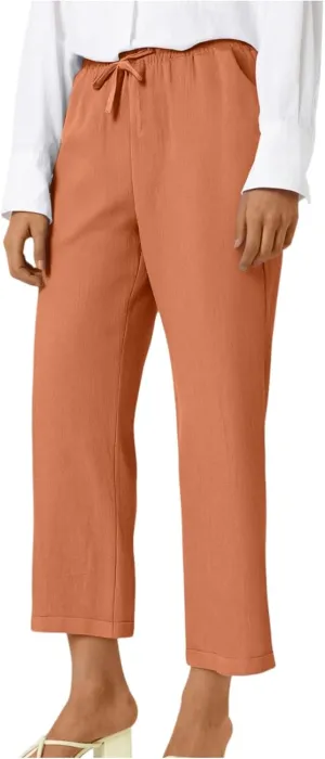ADHOWBEW Capri Pants for Women Casual Comfy Cotton Summer Trendy Wide Leg Flowy High Waist Lounge Trousers with Pockets