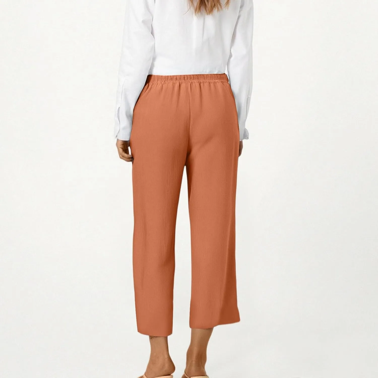 ADHOWBEW Capri Pants for Women Casual Comfy Cotton Summer Trendy Wide Leg Flowy High Waist Lounge Trousers with Pockets