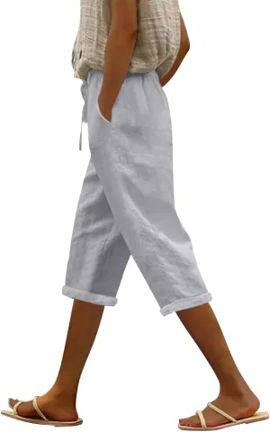 ADHOWBEW Women Linen Pants Work Dressy Stretch Plus Size Petite High Waisted Lounge Casual Flowy Cotton Pants