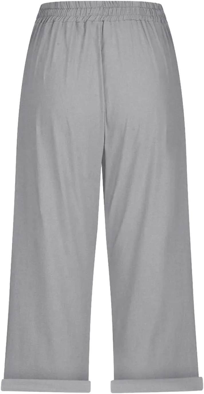 ADHOWBEW Women Linen Pants Work Dressy Stretch Plus Size Petite High Waisted Lounge Casual Flowy Cotton Pants