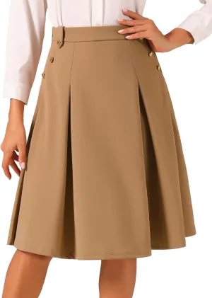 Allegra K Women's High Waist Work Office Vintage Pleated Flared Teacher Midi Skirt
