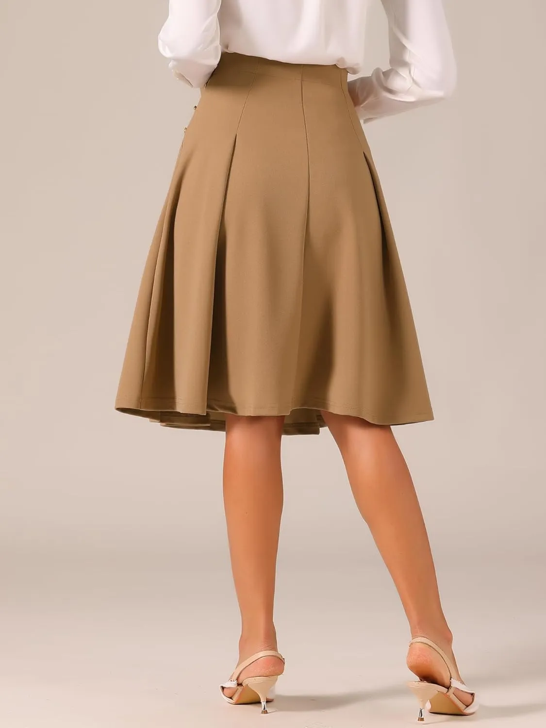 Allegra K Women's High Waist Work Office Vintage Pleated Flared Teacher Midi Skirt