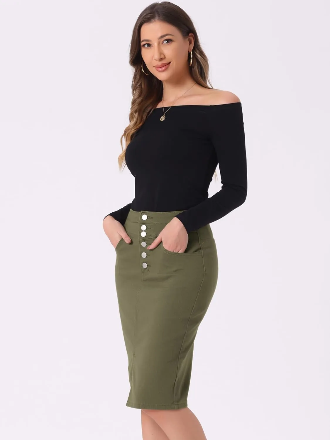 Allegra K Women's Jean Skirts Split Casual High Waist Bodycon Denim Pencil Skirt