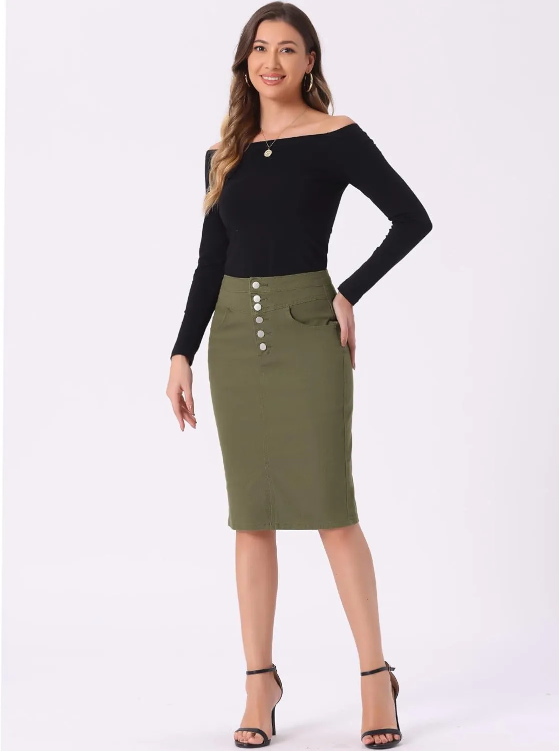 Allegra K Women's Jean Skirts Split Casual High Waist Bodycon Denim Pencil Skirt