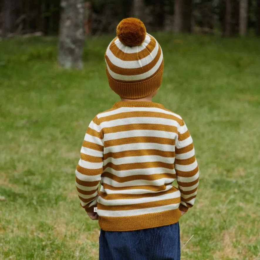 Alpine pom pom beanie - TOFFEE BOLD STRIPE