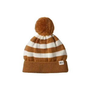 Alpine pom pom beanie - TOFFEE BOLD STRIPE