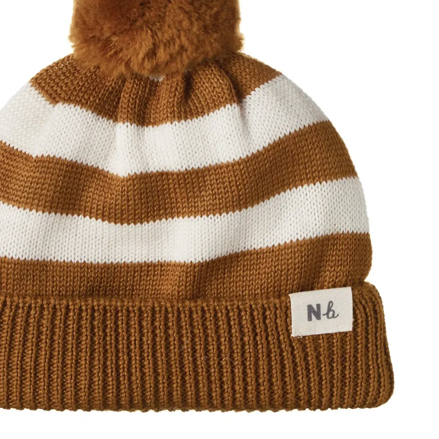 Alpine pom pom beanie - TOFFEE BOLD STRIPE