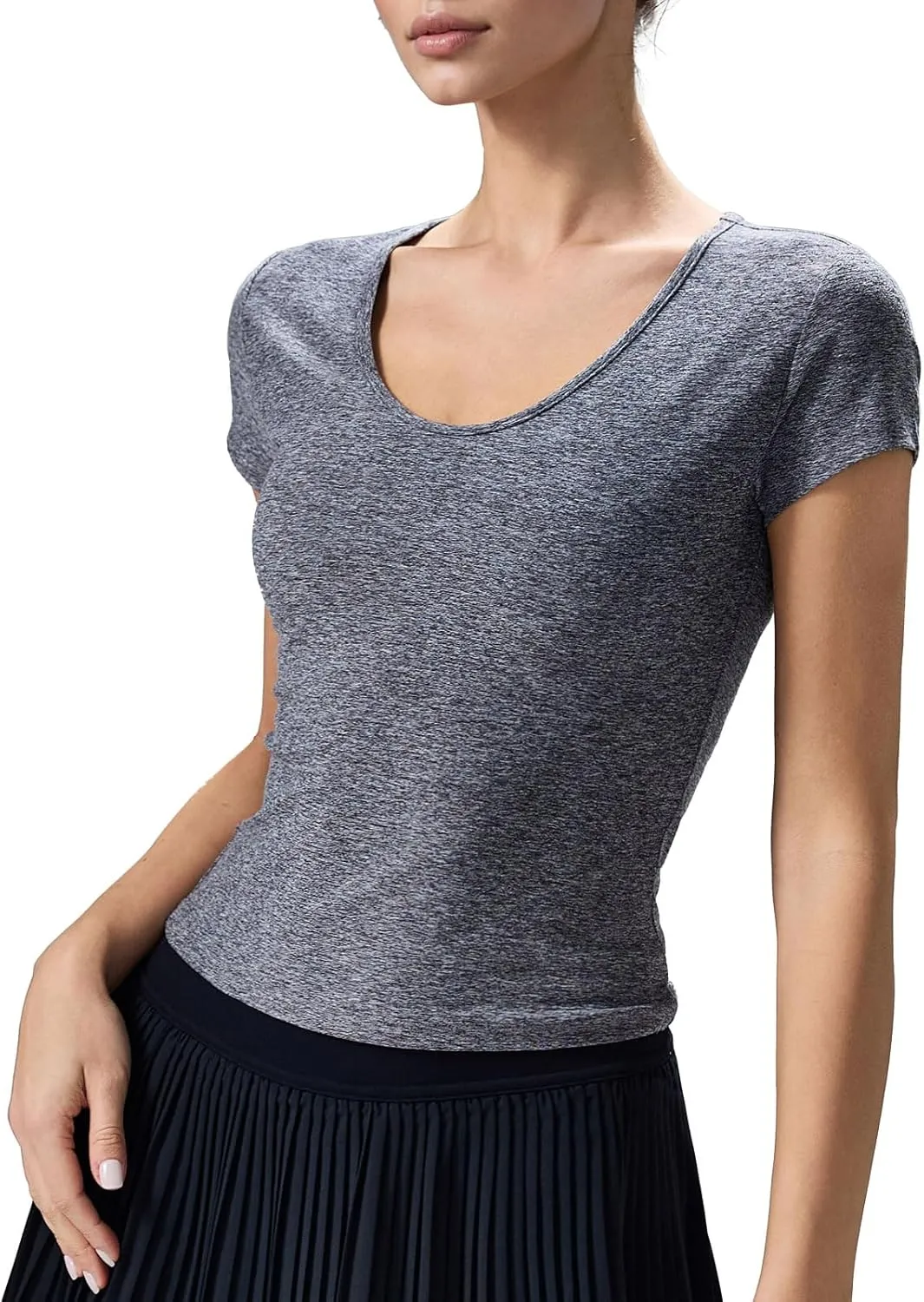 altiland Scoop Neck Workout T Shirt for Woman, Ultra-Soft Quick Dry Athletic Tee Yoga Running Cropped Short Sleeve Tops