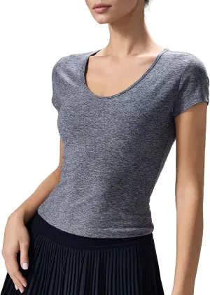 altiland Scoop Neck Workout T Shirt for Woman, Ultra-Soft Quick Dry Athletic Tee Yoga Running Cropped Short Sleeve Tops