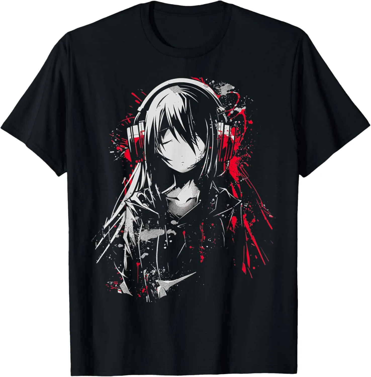 Anime Manga Motif Headphone Artwork Anime T-Shirt