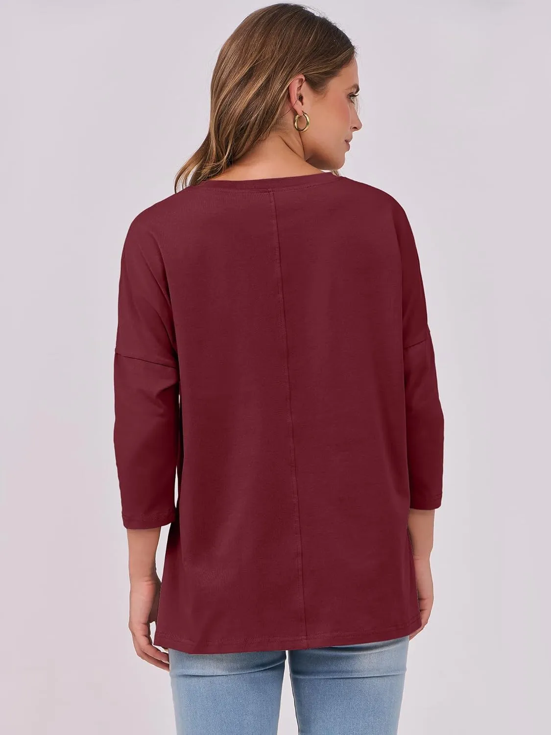ANRABESS Womens 3/4 Length Sleeve Tops Loose Fit Tunic Shirts Oversized Spring Summer Casual Crew Neck Basic Boxy Tee