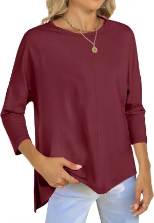 ANRABESS Womens 3/4 Length Sleeve Tops Loose Fit Tunic Shirts Oversized Spring Summer Casual Crew Neck Basic Boxy Tee