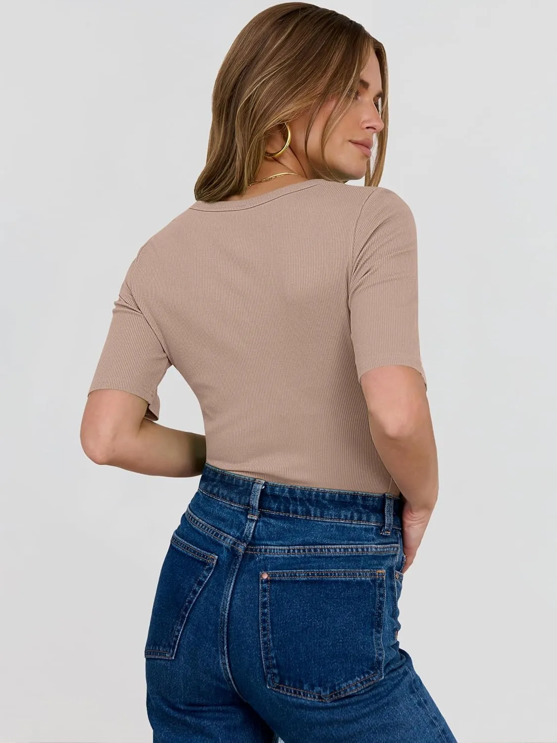 ANRABESS Womens Half Sleeve Crewneck Tops Ribbed Knit Slim Fit Shirts Basic Tee 2025 Spring Summer Dressy Casual T-Shirts