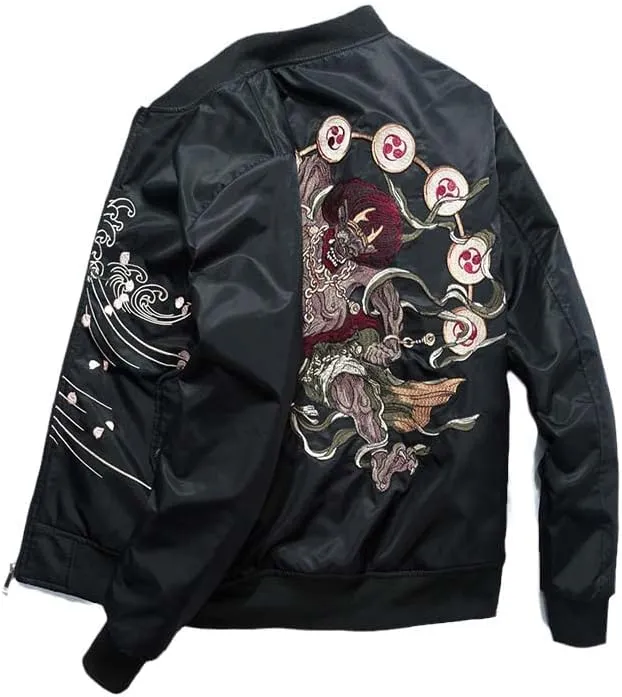 Aoleaky Cotton Padded Men's Jacket Embroidered Sukajan Coat,Thick Pilot Bomber,Spring/Autumn/Winter Wear