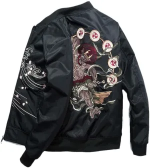Aoleaky Cotton Padded Men's Jacket Embroidered Sukajan Coat,Thick Pilot Bomber,Spring/Autumn/Winter Wear