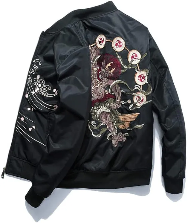 Aoleaky Cotton Padded Men's Jacket Embroidered Sukajan Coat,Thick Pilot Bomber,Spring/Autumn/Winter Wear