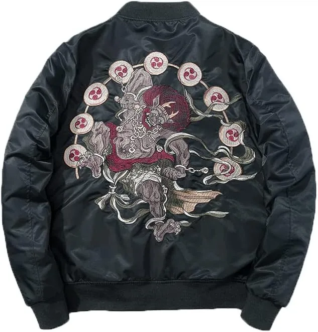 Aoleaky Cotton Padded Men's Jacket Embroidered Sukajan Coat,Thick Pilot Bomber,Spring/Autumn/Winter Wear