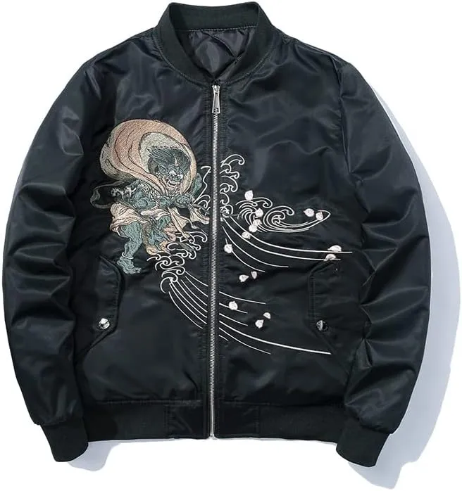 Aoleaky Cotton Padded Men's Jacket Embroidered Sukajan Coat,Thick Pilot Bomber,Spring/Autumn/Winter Wear