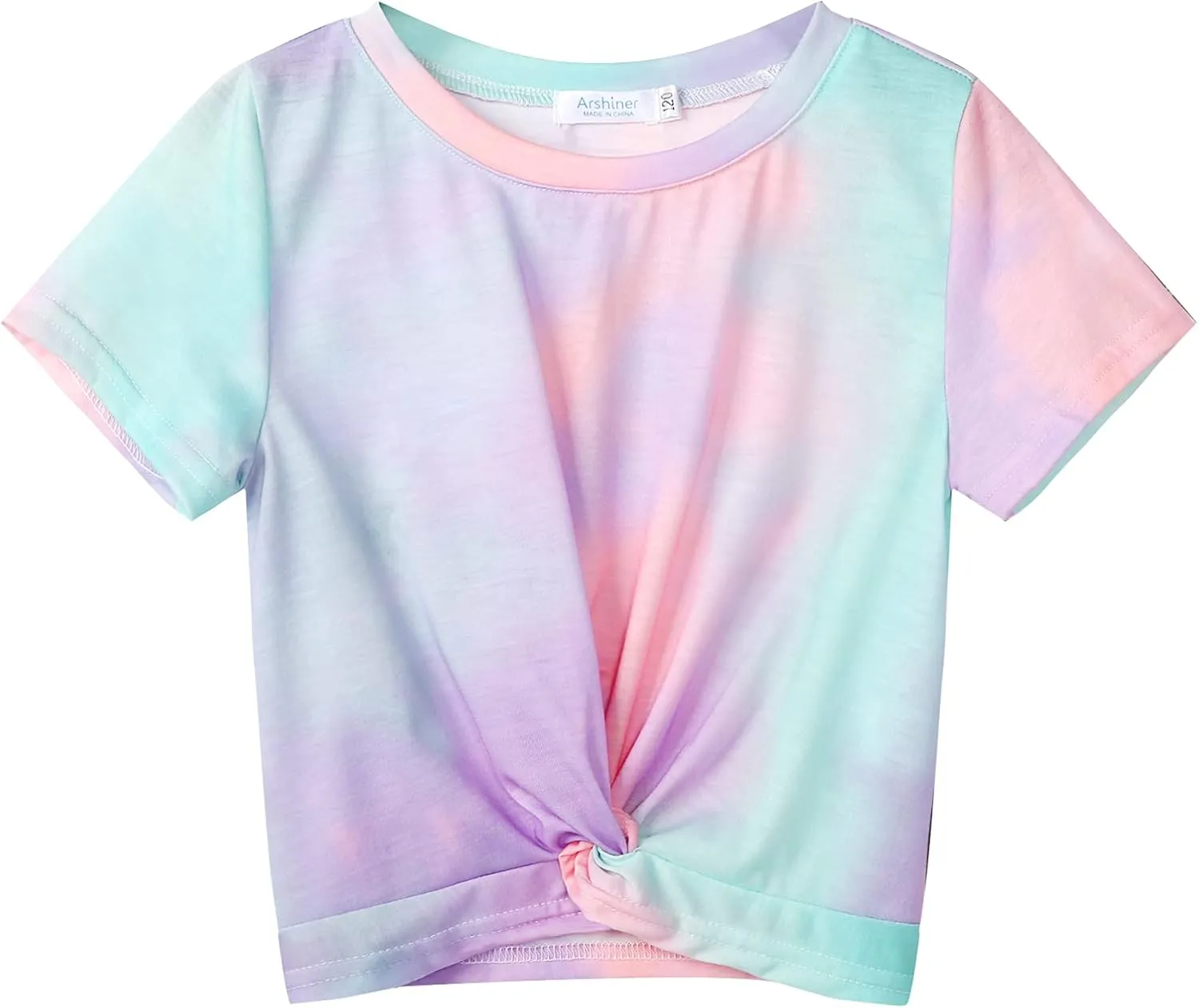 Arshiner Girls Casual Tie Dye Short-Sleeve T-Shirt Cute Print Summer Blouse for Girls Twist Front Tunic Tee Tops