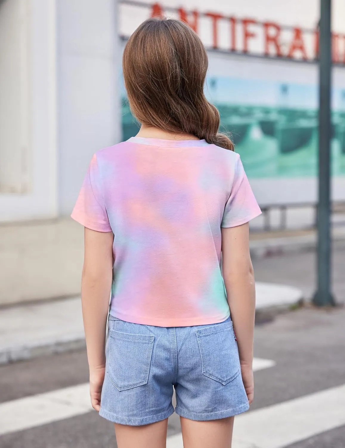 Arshiner Girls Casual Tie Dye Short-Sleeve T-Shirt Cute Print Summer Blouse for Girls Twist Front Tunic Tee Tops