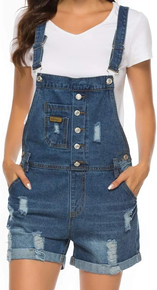 AvaCostume Womens Wash Jumper Denim Overall Shorts