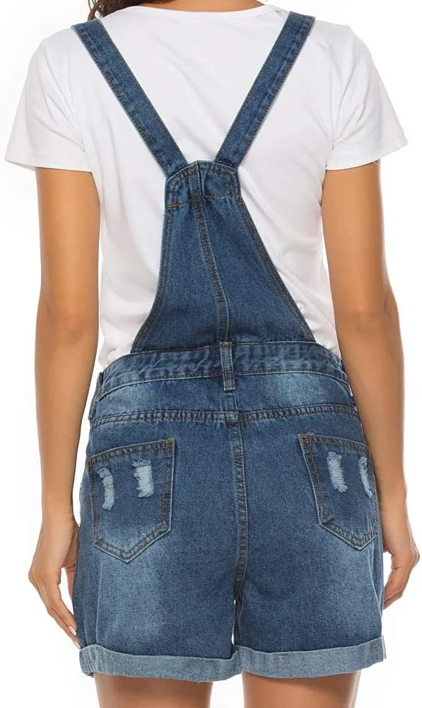 AvaCostume Womens Wash Jumper Denim Overall Shorts