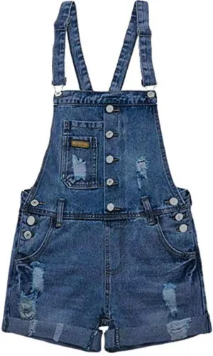 AvaCostume Womens Wash Jumper Denim Overall Shorts