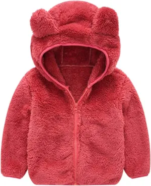 Baby Boys Girls Hooded Jacket Hoodie Winter Warm Solid Color Coat Toddler Cute Bear Ear Sweater Thick Clothes