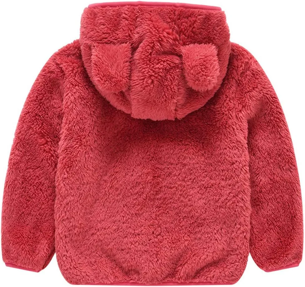 Baby Boys Girls Hooded Jacket Hoodie Winter Warm Solid Color Coat Toddler Cute Bear Ear Sweater Thick Clothes