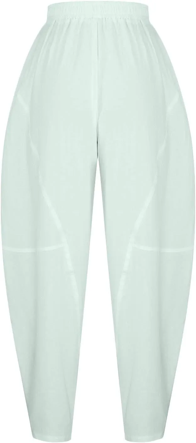 Baggy Pants for Women 2025 Summer Cotton Linen Wide Leg Pants Casual Loose Fit Elastic Waist Pull On Trousers