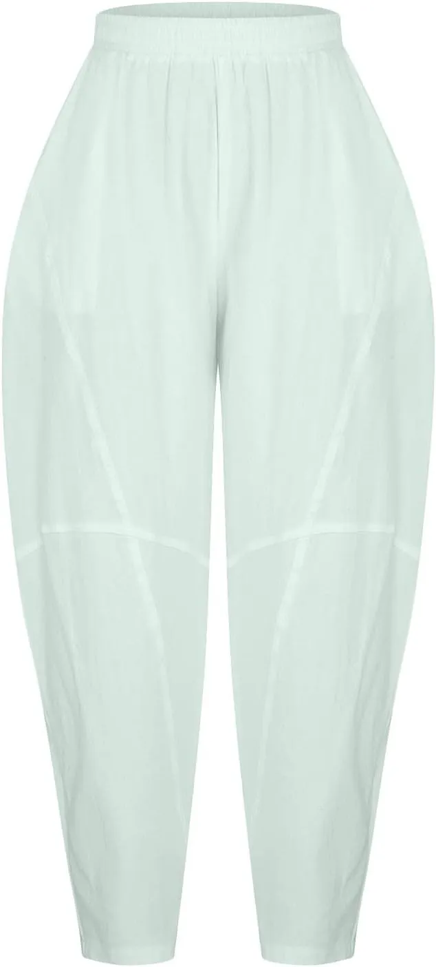 Baggy Pants for Women 2025 Summer Cotton Linen Wide Leg Pants Casual Loose Fit Elastic Waist Pull On Trousers