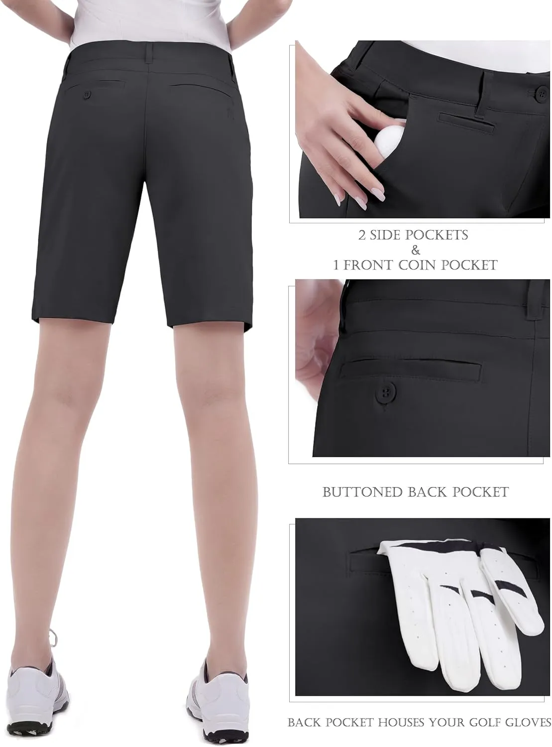 Bakery Womens Golf Shorts with Pockets 9" Quick Dry Stretch Bermuda Shorts for Ladies Summer Hiking Casual Work