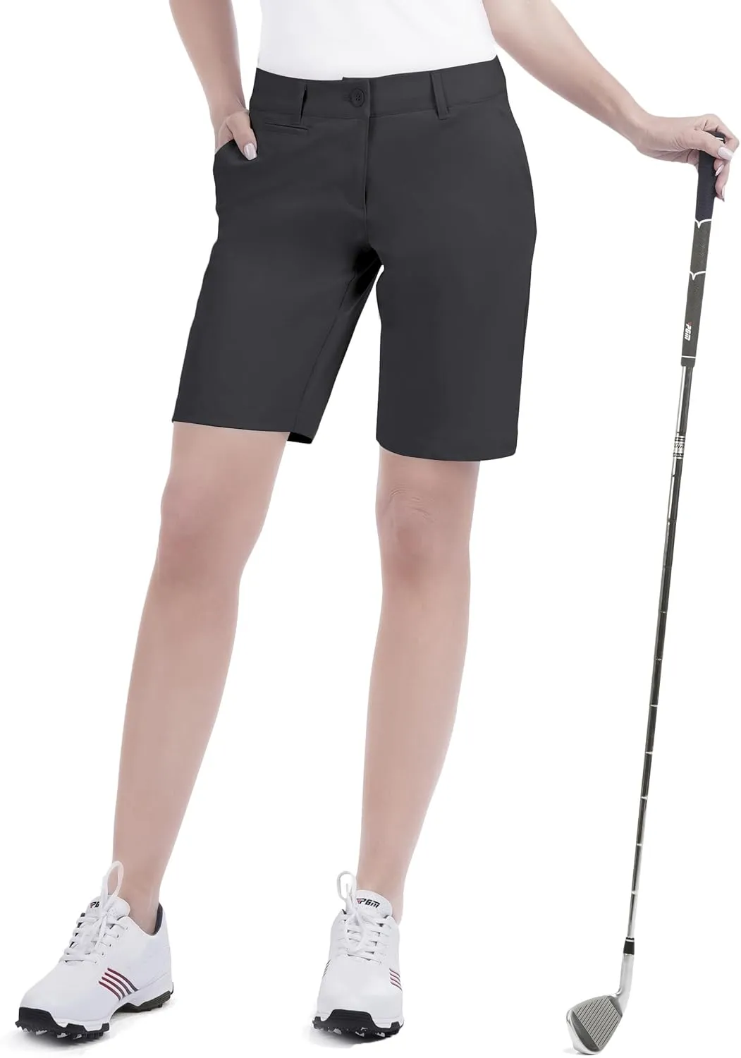 Bakery Womens Golf Shorts with Pockets 9" Quick Dry Stretch Bermuda Shorts for Ladies Summer Hiking Casual Work