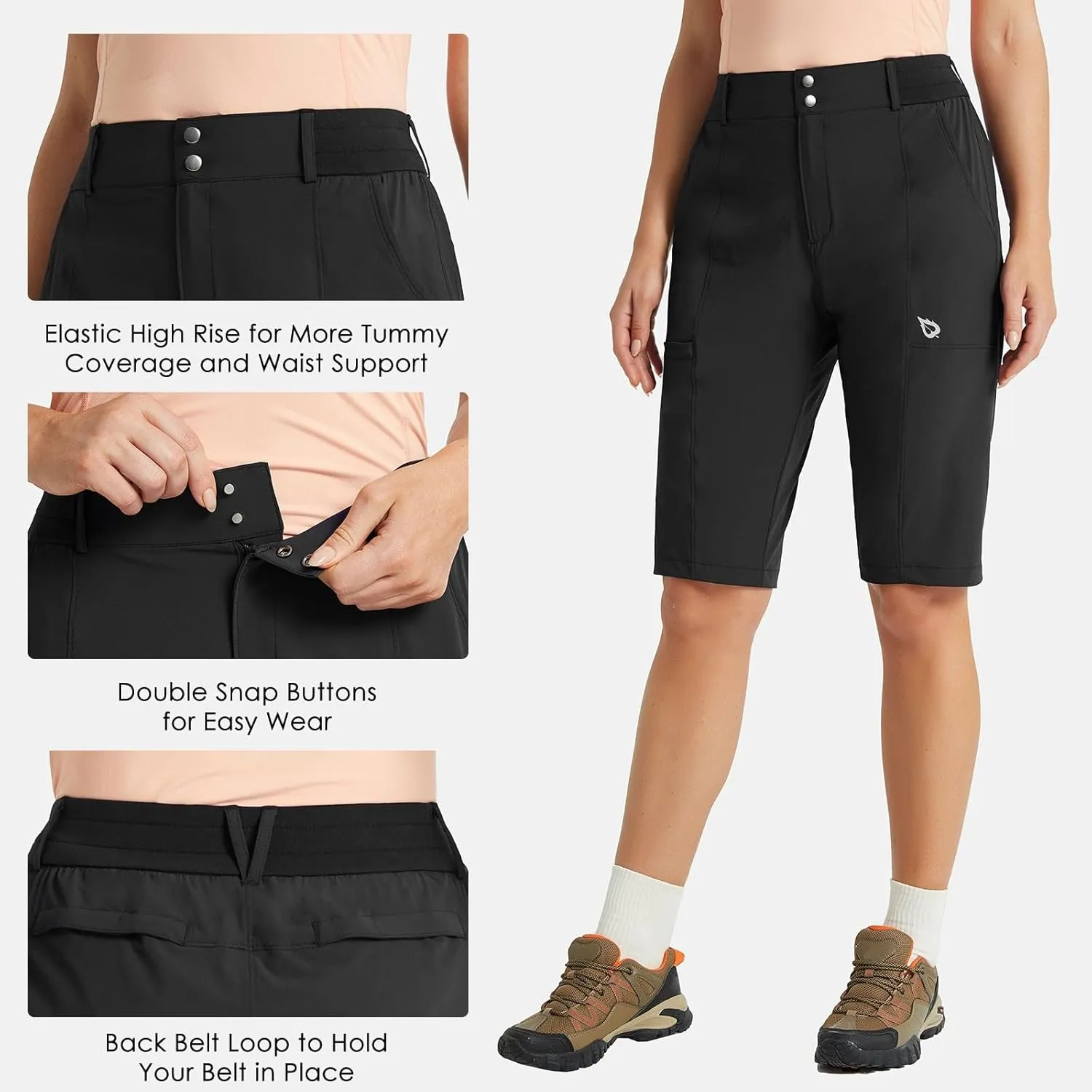 baleaf Women's Bermuda Long Shorts 13" Golf Shorts Knee Length Hiking Quick Dry High Waist Stretch Water Resistant
