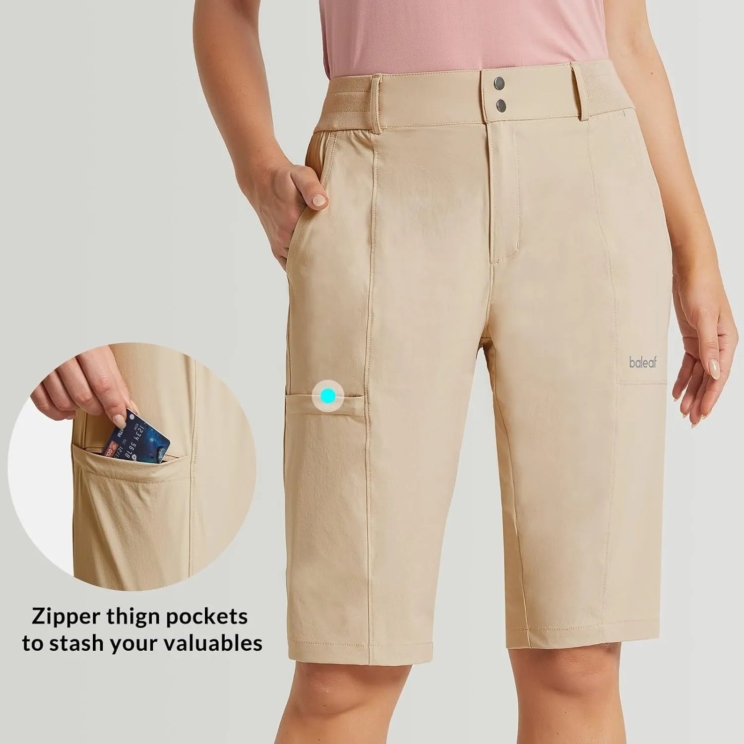 baleaf Women's Bermuda Long Shorts 13" Golf Shorts Knee Length Hiking Quick Dry High Waist Stretch Water Resistant